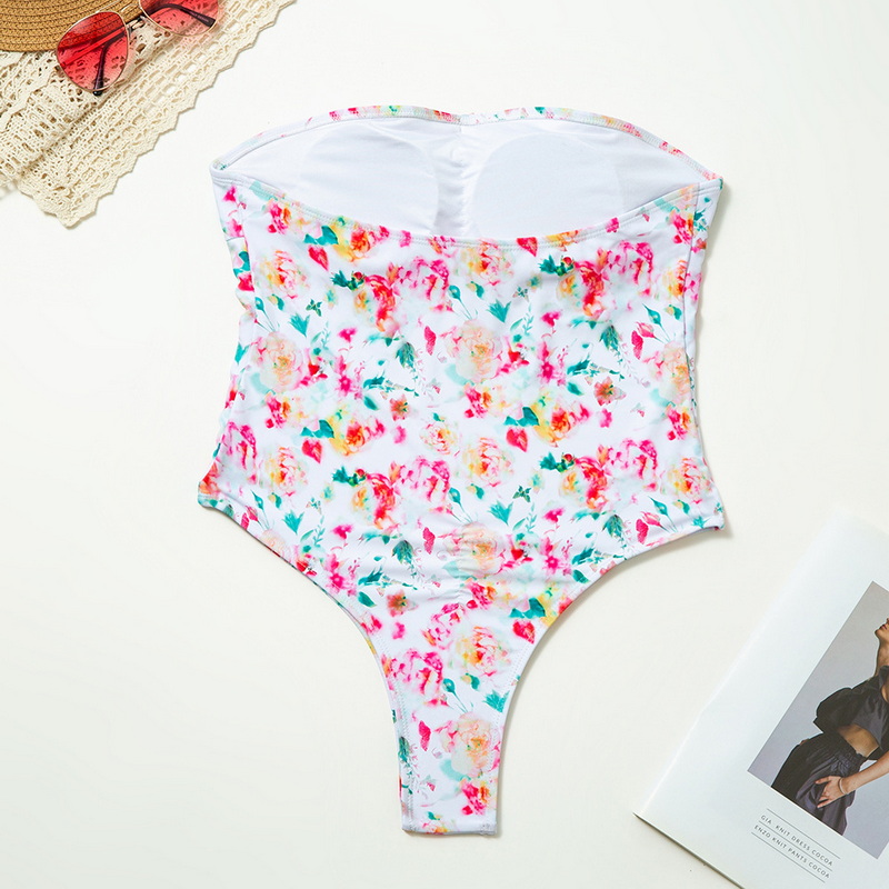 Strapless Floral Bow One-Piece Swimsuit Sexy Bodycon Design For Women_10