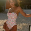 Strapless Floral Bow One-Piece Swimsuit Sexy Bodycon Design For Women