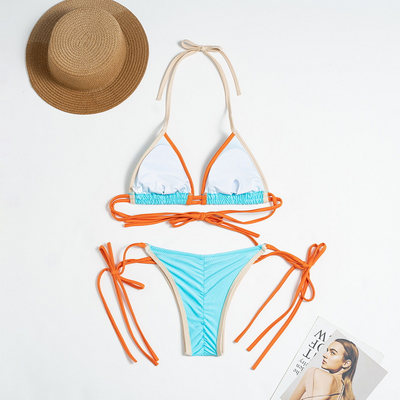 Solid Color Nylon Bikini Set For Women Sexy Colorblock Tie-Up Design_08