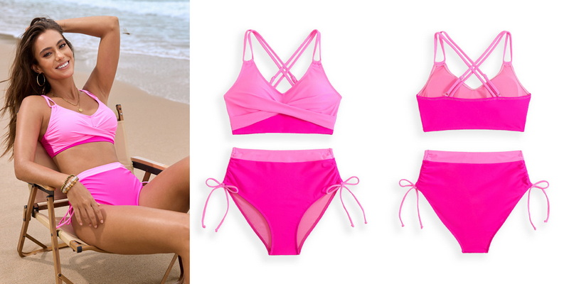2025 New Solid Patchwork Crisscross Tie Bikini Set Women's Bikini Swimwear_15