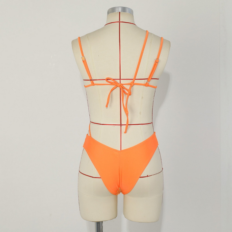 Solid Color Asymmetric Tie Bikini Sexy Two-Piece Nylon Swimsuit Export