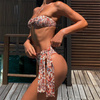 High-Waist Tie Bikini Solid Color With Printed Backless Style Export