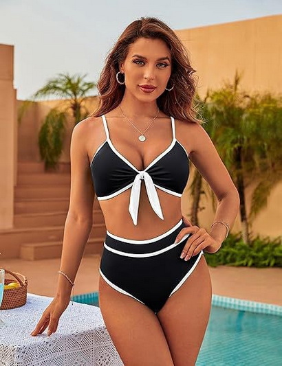 2025 New Color Block Bikini &ndash; High Waist Front Tie Two-Piece Swimwear_13