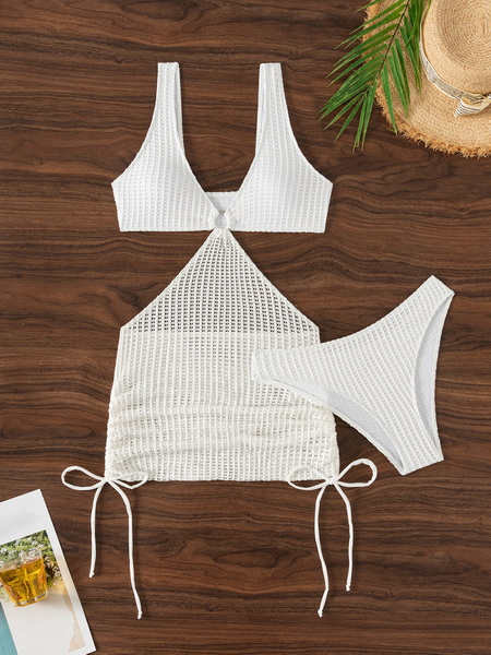 Summer Sexy Solid Color Knit Cutout Bikini - One-Piece Women's Swimwear_06