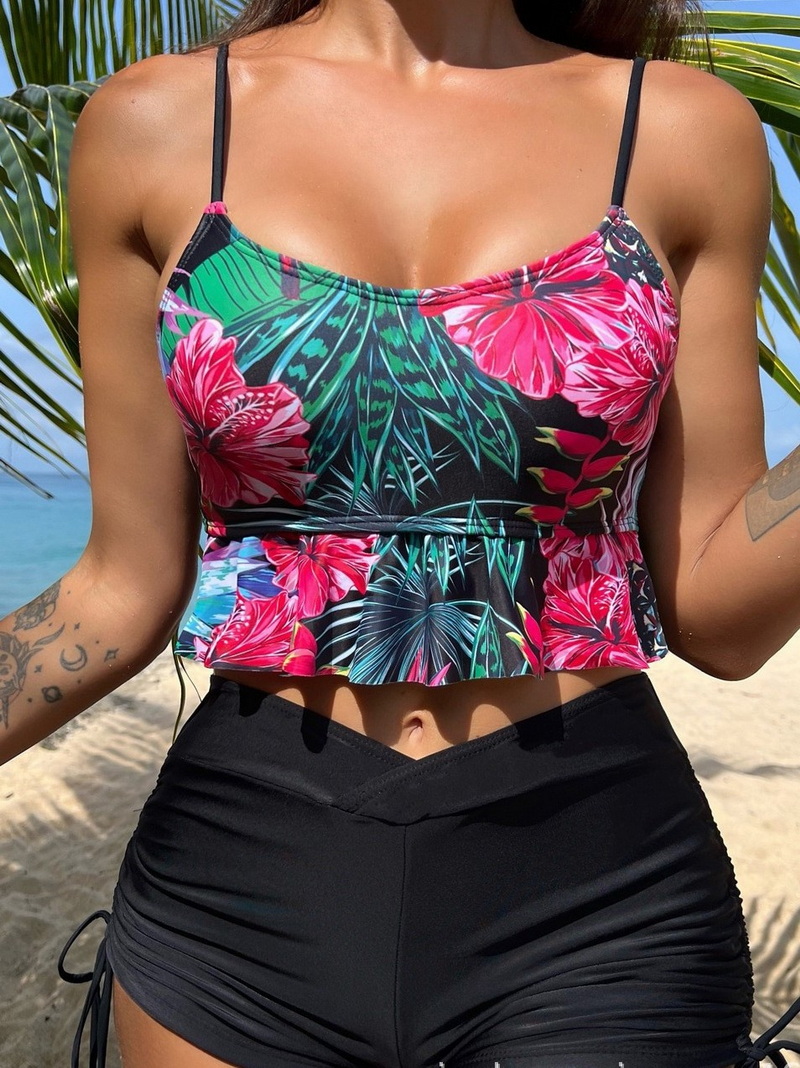 2025 New Two-Piece Swimsuit – High Waist Boyshort Printed Bikini Set