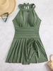 2025 Plus Size One-Piece Swimsuit - European Style Skirted Swimwear