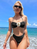 Sexy Solid Color Floral Bandeau Halter Bikini - Two-Way Wear Design