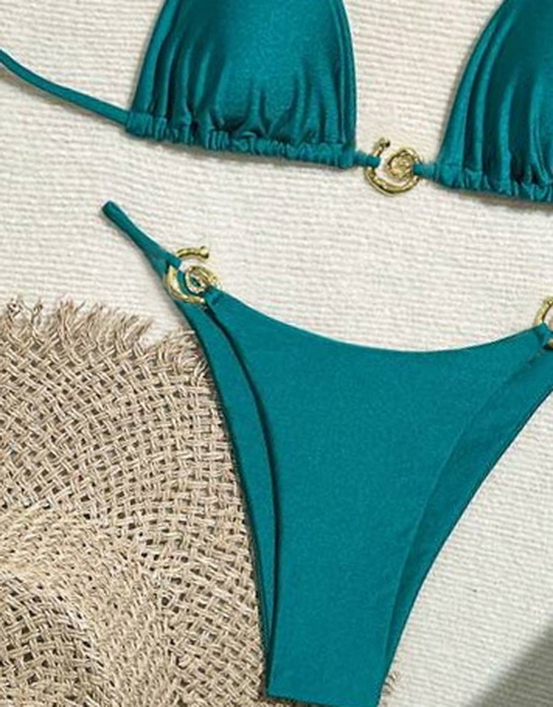2025 New European And American Bikini With Metallic Ring, Shiny And Sexy Solid Color Swimsuit_2