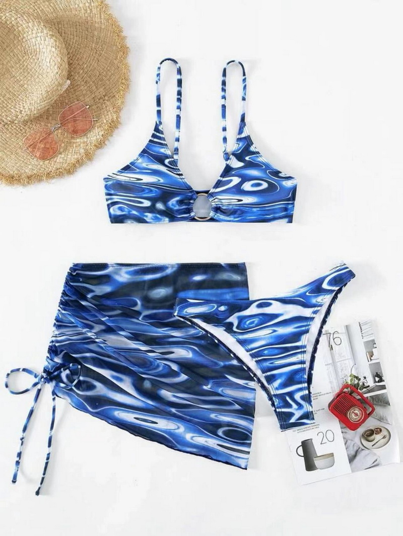 Sexy Three-Piece Ring Accent Bikini Set - Beach-Ready Women's Swimwear