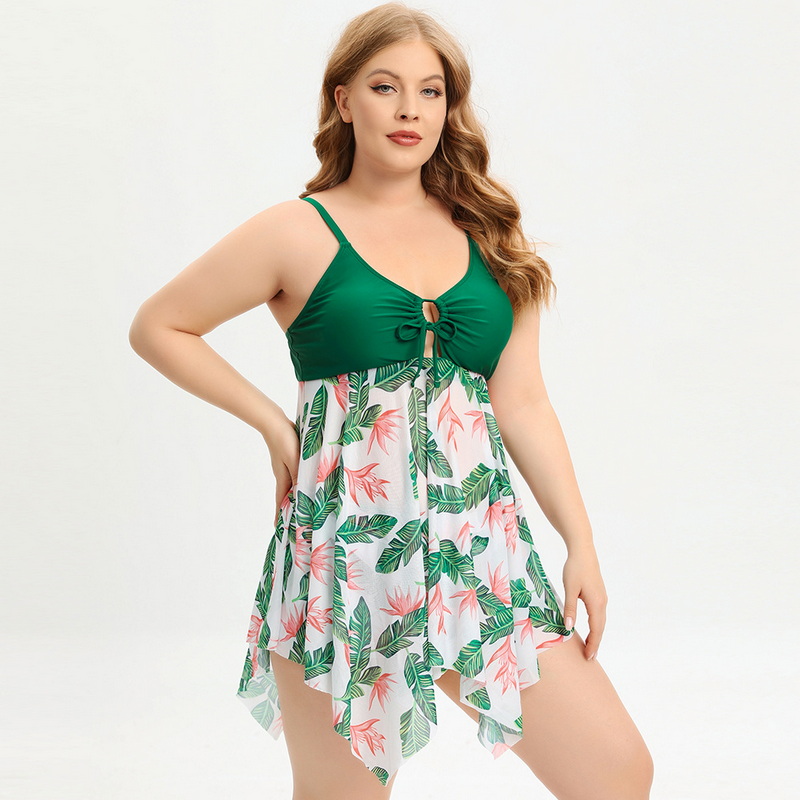 New Plus Size Spa Swimsuit for Women - Quick-Dry Mesh Skirted Two-Piece European Swimwear with Boyshorts_07