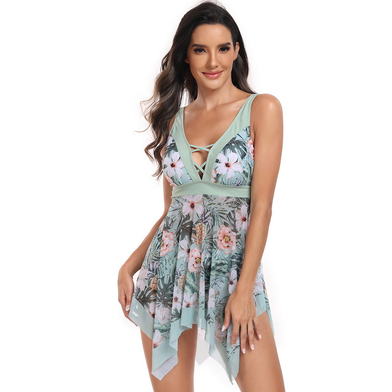 In Stock European Swimsuit for Women - Printed Skirt Plus Size Bikini Set_03