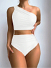 2025 New European Solid Ruched One-Shoulder Bikini With Sexy Open Back
