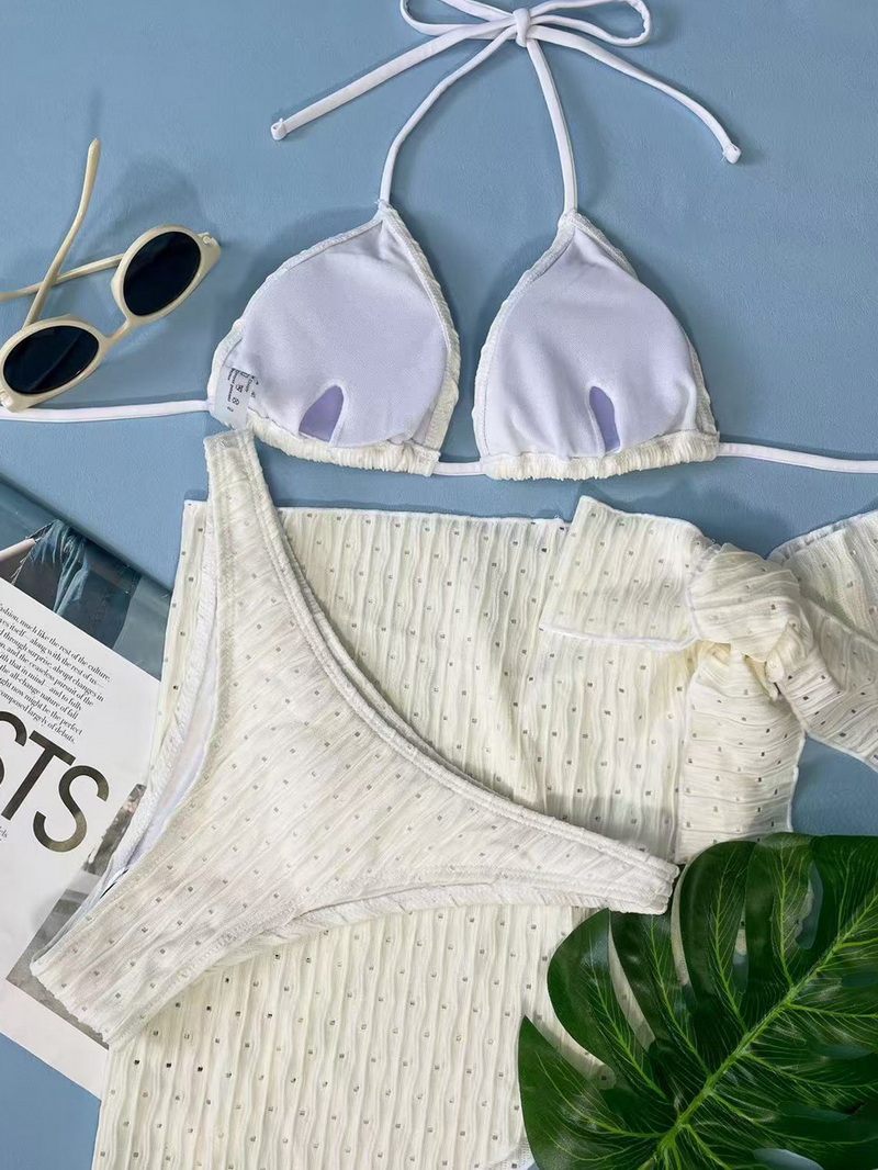 Custom In-Stock European Solid Bikini With Sexy Halter Mesh Three-Piece Set_08