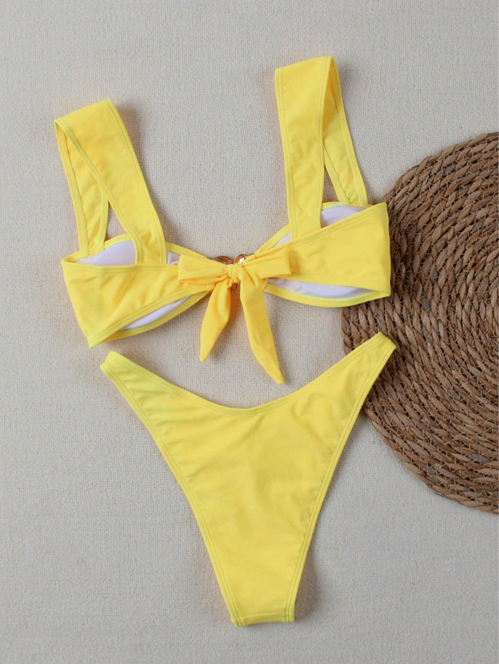 2025 New European Bandeau Bikini With Sexy Metal Starfish And High Slit Design