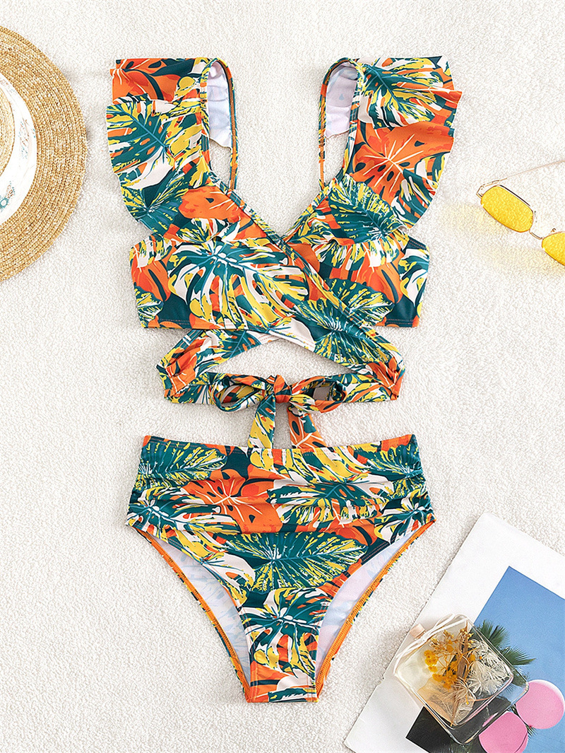 2025 New European Ruffled Open Back Bikini With Sexy Two-Piece Design_16