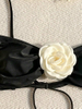 New European Bikini With Sexy 3D Floral Bandeau And High Slit Solid Swimsuit