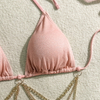 High-Waist Three-Piece Bikini Set - Tie-Up Drawstring Chain Detail