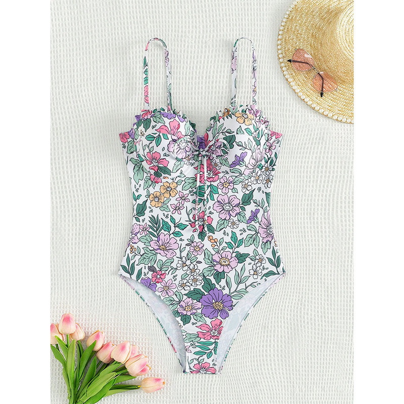 2025 Digital Print One-Piece Swimsuit With Strappy Bow Design