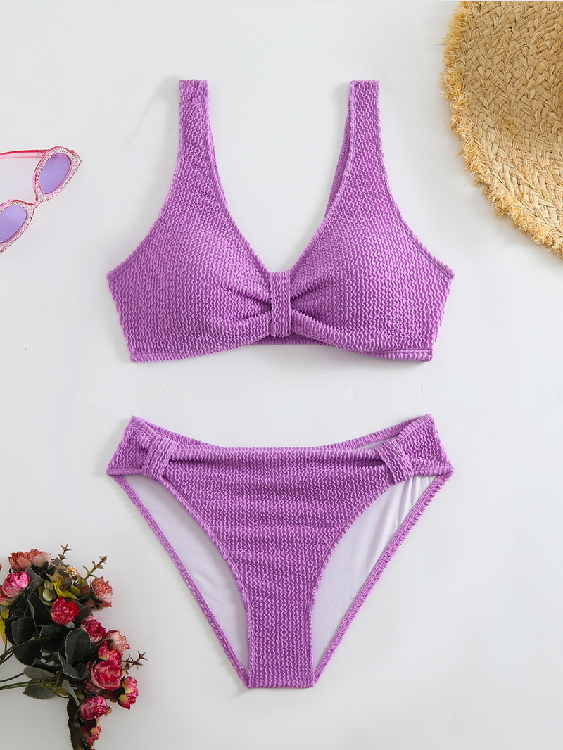 2025 Solid Ribbed Bikini Two-Piece Swimsuit European Style_13