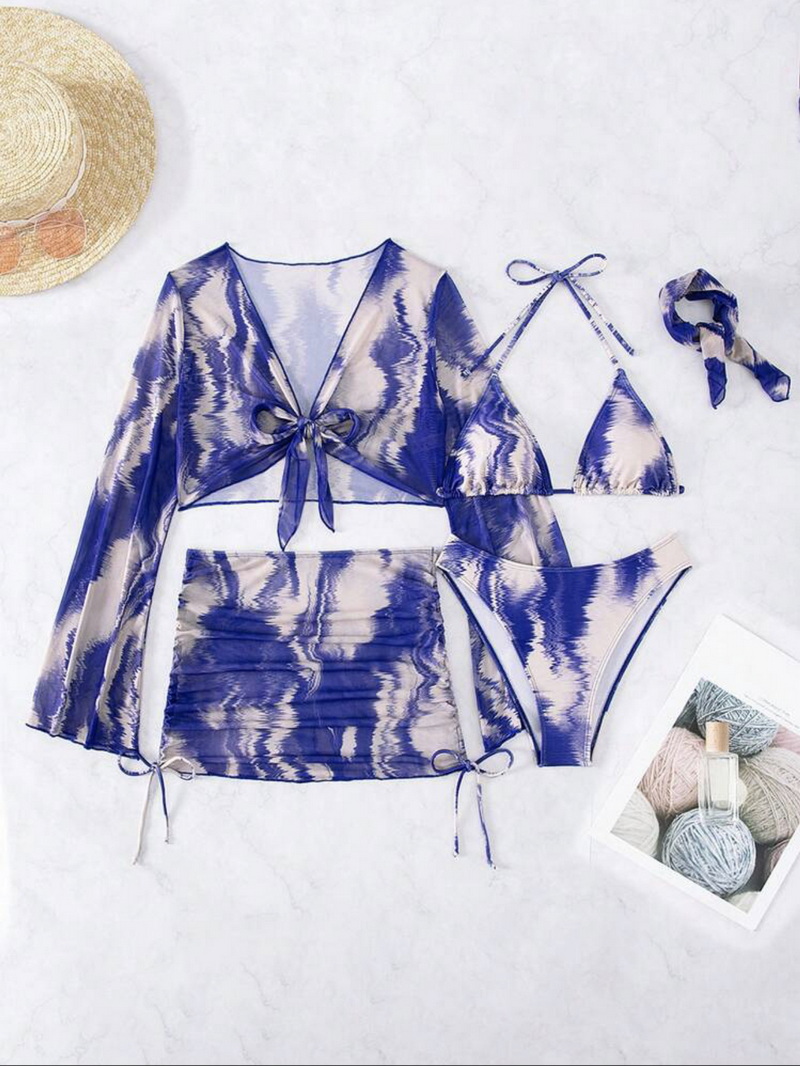Sexy Three-Piece Long Sleeve Mesh Bikini Set - Sun Protection Beachwear_09