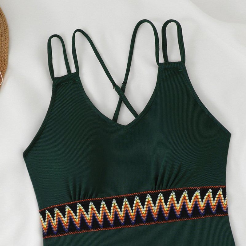 2025 One-Piece Swimsuit With Panel Straps And Ribbed Fabric In Solid Color European Style_17