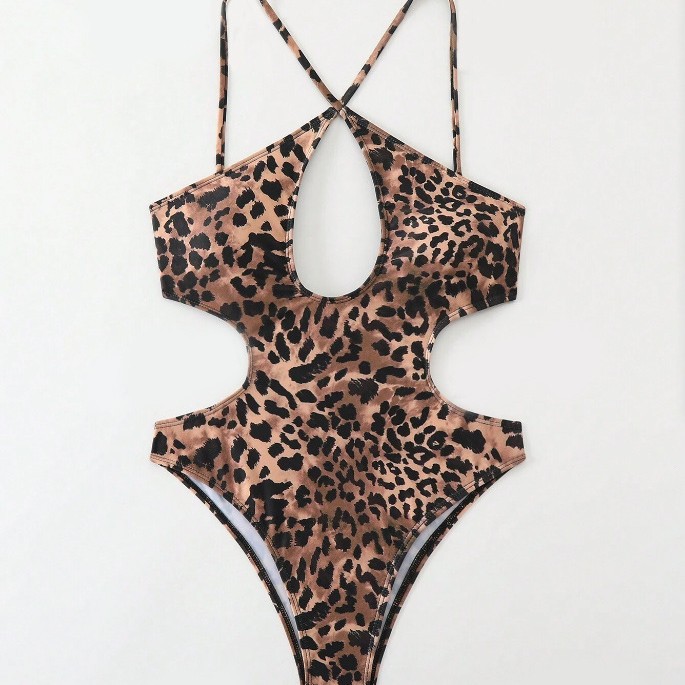 2025 New European Leopard Print One-Piece Bikini With Sexy Front Cross Cut-Out