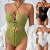 2025 New Ins-Style European One-Piece Swimsuit With Strappy Halter And Cut-Out Design