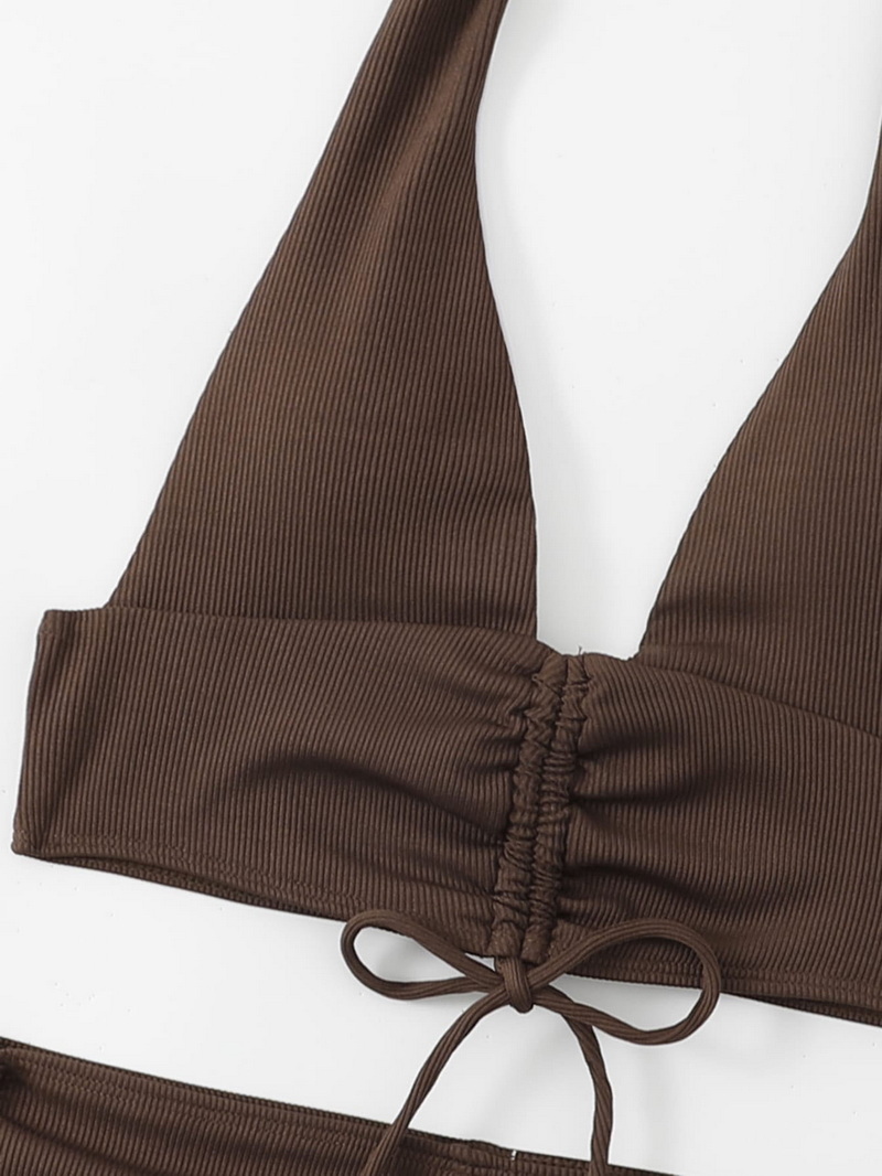 2025 New Fashion European Bikini With Ribbed Fabric, Two-Piece Design For Women