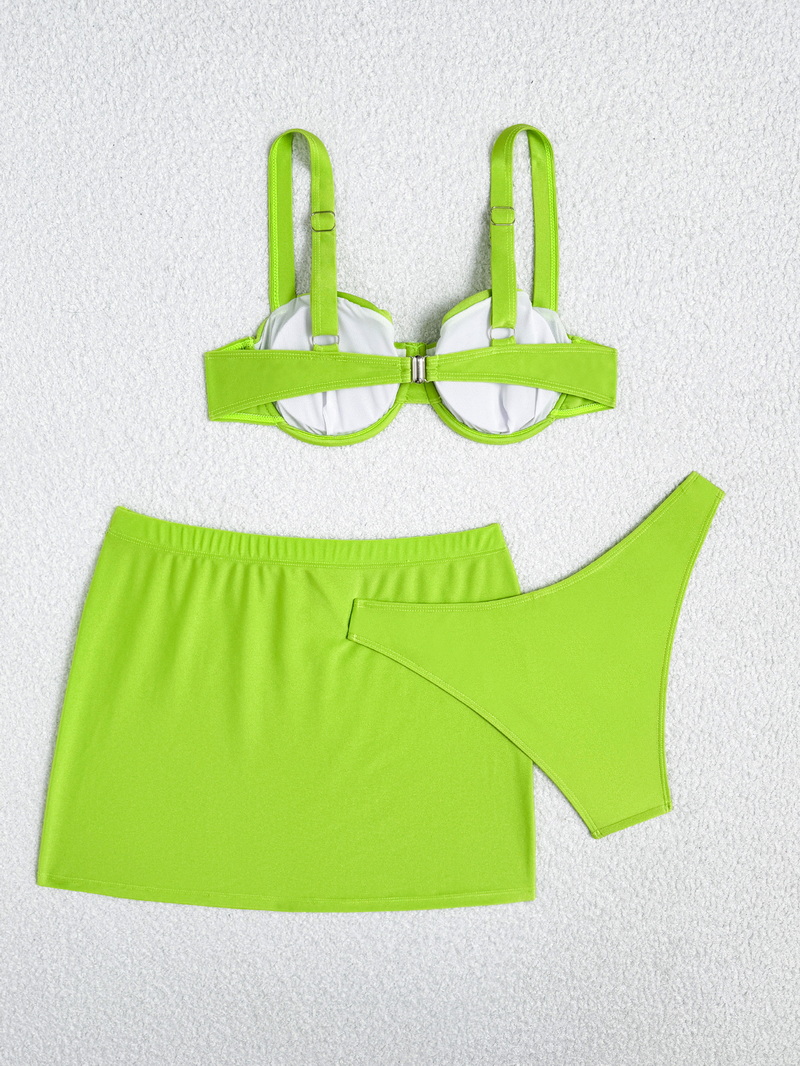Solid Color Three-Piece Bikini Set – Hot Selling Push-Up Swimwear for Women