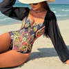 2025 New Tummy Control Long Sleeve Strapless Printed One-Piece Swimsuit for Women