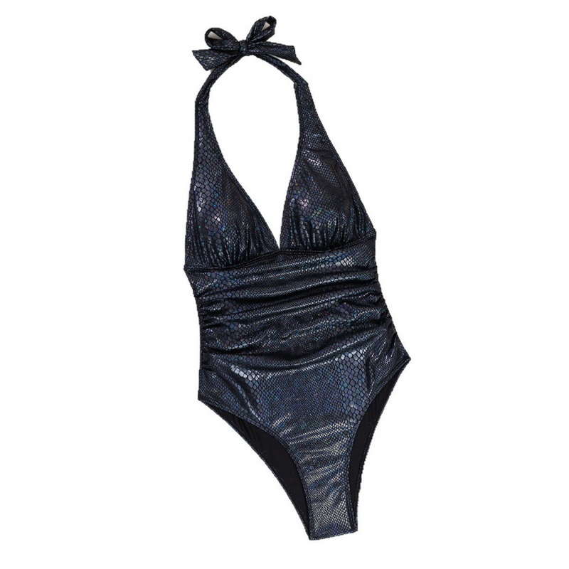 2025 New European and American Black Snakeskin One-Piece Bikini Sexy High-End Swimsuit_5
