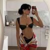 2025 New Metal Detail Two-Piece Bikini Set Solid Color Wide Strap Sexy Swimwear