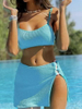 2025 New European and American Ruched Bikini Set Three-Piece Strapless Swimsuit with Skirt
