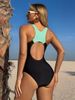 2025 Printed Solid Color Tie One-Piece Bikini - Quick-Dry Hot Spring Swimsuit