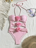 Sexy Solid Color Floral One-Piece Bikini - INS Style Beach Vacation Swimsuit