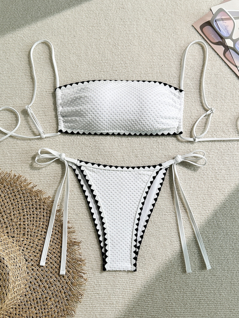 2025 Sexy Solid Color Bikini - Shell Edge Tie-Up Women's Swimwear