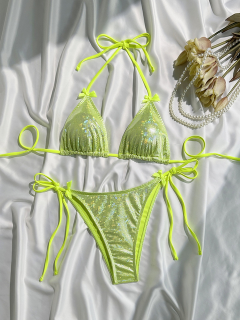 2025 Sexy Solid Color Bow Bikini - Women's Beach Vacation Swimwear