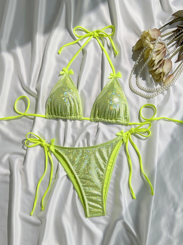 2025 Sexy Solid Color Bow Bikini - Women's Beach Vacation Swimwear