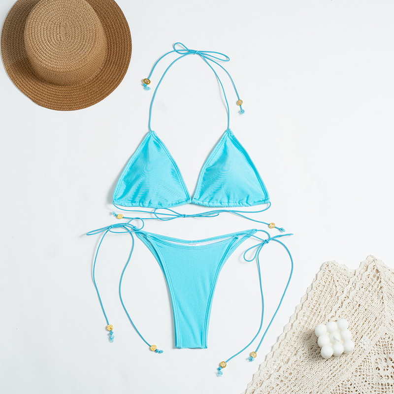 Solid Color Nylon Bikini Set With Tie-Up Design Multi-Color Export_26