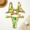 Floral Print Tie-Up Backless Bikini Two-Piece For Women European New