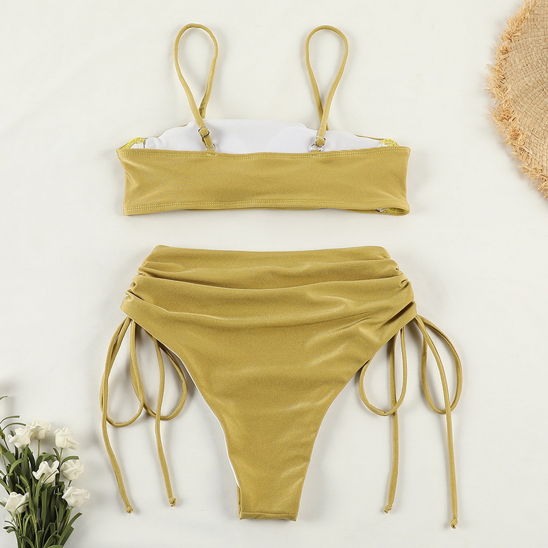 Glossy Double-Layer Tie Bikini Sexy Solid Color Two-Piece European Style_01