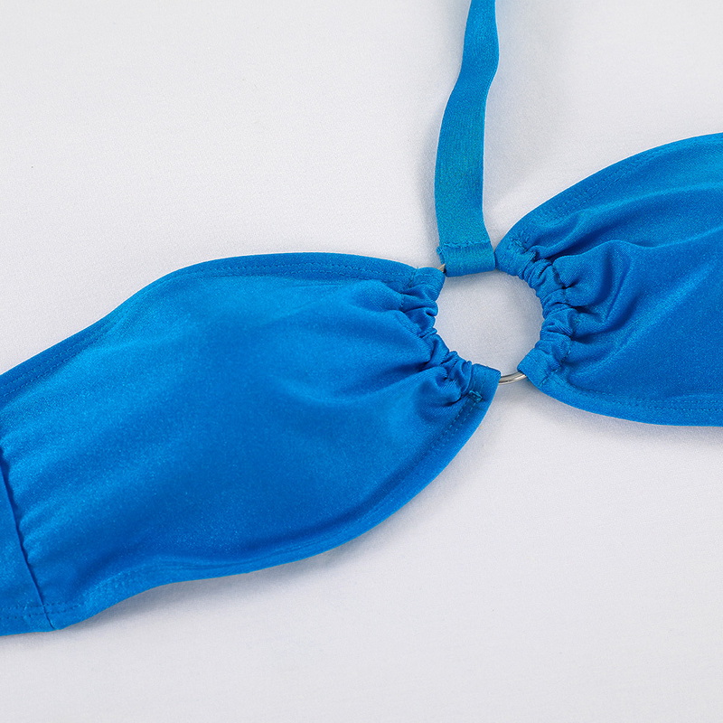Fashion Design Solid Color Sexy Glossy Nylon Bikini Two-Piece Export