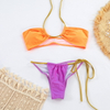 Glossy Nylon Colorblock Tie-Up Bikini Sexy Two-Piece Export Style