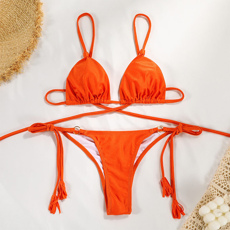 Sexy Two-Piece Bikini For Women Solid Color Nylon Tie Design European Style_11