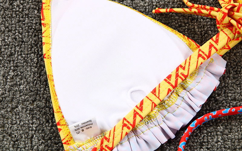 Printed Tie Two-Piece Bikini Spliced Backless Swimsuit Sexy European Style_07