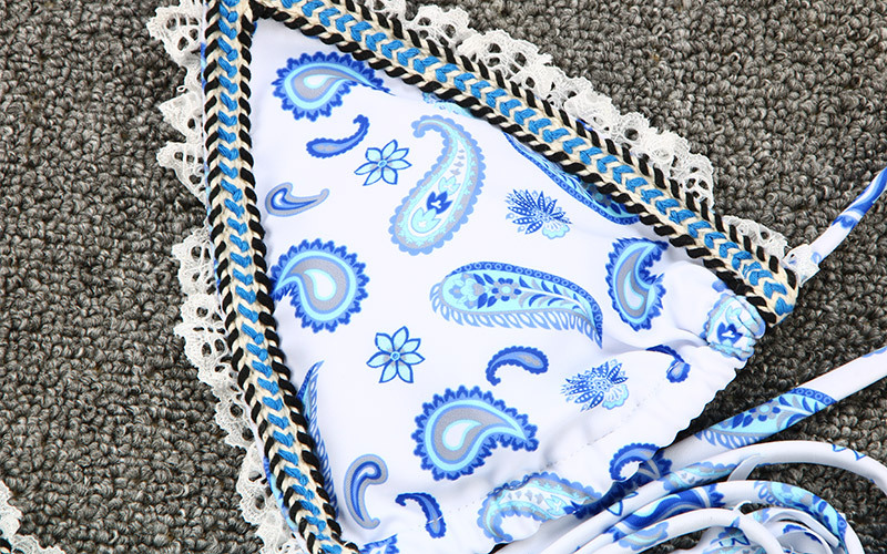 Printed Lace Trim Spliced Bikini Sexy Strap Tie Two-Piece Swimsuit European Style_11