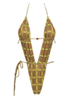 Sexy Deep V Printed One-Piece Bikini For Women With Tie-Back Design
