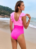 2025 New Mesh Stitching Solid Ruffle One-Piece Swimsuit Swimsuit Design