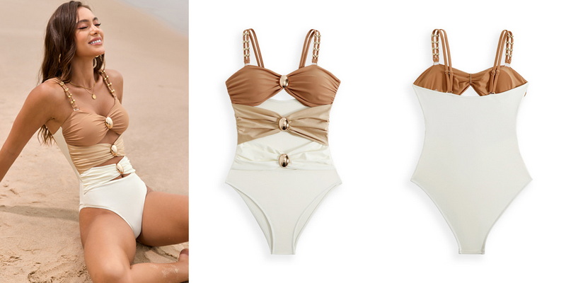 2025 New Solid Patchwork Metal Buckle One-Piece Swimsuit European Style_16