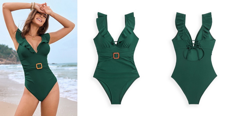 2025 New Back-Tie Ruffle Waist One-Piece Swimsuit Women's Swimsuit_24